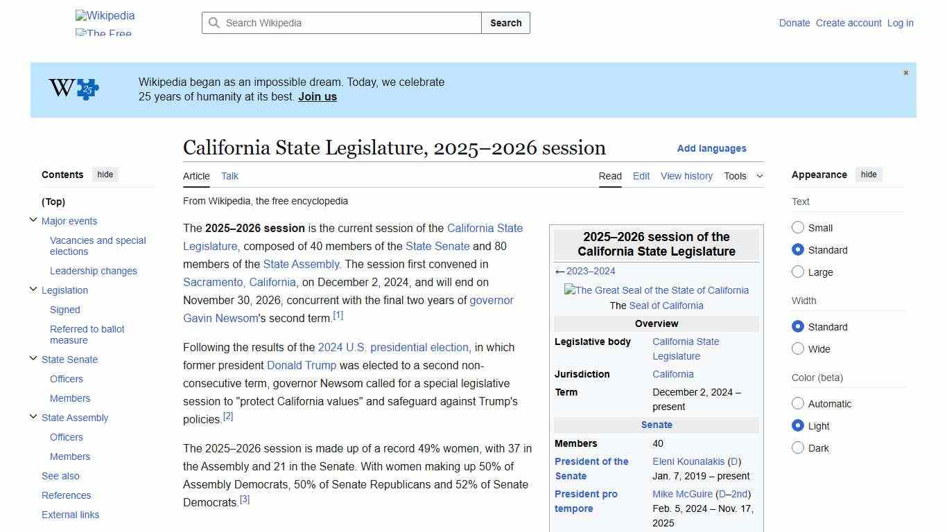 California State Legislature, 2025–2026 session - Wikipedia